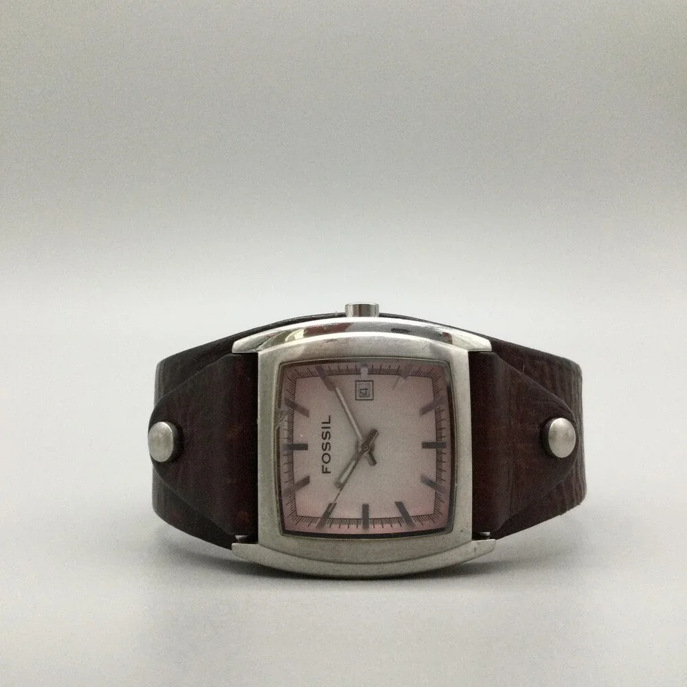 Fossil JR-8389 Womens Watch 33mm Pink Dial Leather Bund Date New Battery